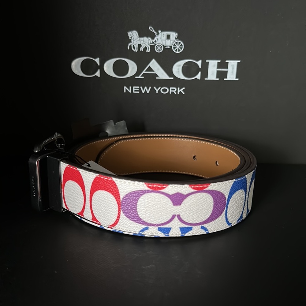 NWT Coach Roller Buckle Cut To Size Reversible Belt Rainbow Signature Canvas - Picture 5 of 7